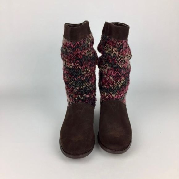 Toms Serra Sweater Slouchy Boot Brown Suede Leather Knit 8 - Picture 2 of 16
